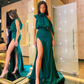 Sexy Dark Green Arabia Prom Dresses High Neck Dubai Mermaid Side Split Evening Dress Satin Formal Party Gowns nv514