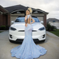 Blue Sparkly Evening Dress Long Mermaid Prom Dress nv184