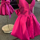 Glitter Magenta V-Neck Bow Back A-Line Short Homecoming Dress nv236