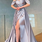 Off the Shoulder Pleats Beads Long Prom Dress with Slit nv359