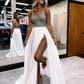 Charming Bodycon V Neck Sliver Sequins Short Prom Dresses with Detachable Train nv320
