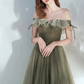 Off the Shoulder A Line Tulle Floor Length Green Elegant Fairy Dresses Prom Dresses nv437