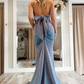 Halter V Neck Backless Mermaid Gray Blue Long Prom Dresses nv433
