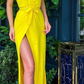 Yellow Spaghetti Straps Unique Long Prom Dresses nv448