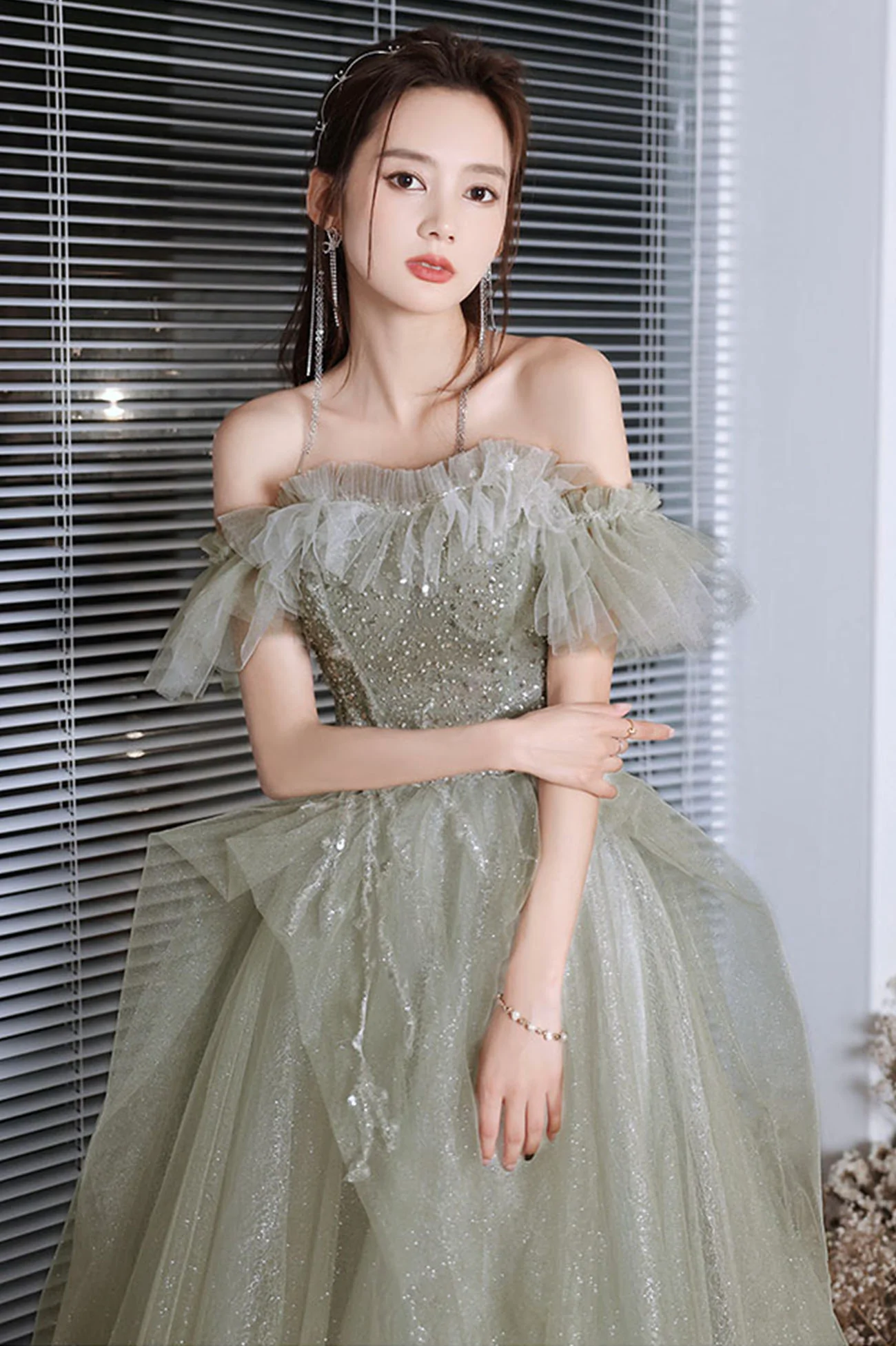 Green Tulle Beaded Long Prom Dress, A-Line Formal Evening Dress nv452 NiceVestidos Green Tulle Beaded Long Prom Dress, A-Line Formal Evening Dress nv452 NiceVestidos