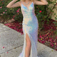 Stinning Mermaid White Sequined Prom Dress nv336