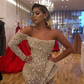 Chic Crystal Beading One-shoulder Strapless Slit Mermaid Sequins Prom Gowns  nv141