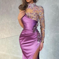 Modern Long Glitter Long Sleeves Mermaid Prom Dress With Slit  nv372