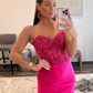 Sweetheart Corset Lace Hot Pink Long Prom Dress with Slit nv345