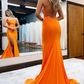 One-Shoulder Orange Beaded Stars Long Prom Dress with Slit nv239