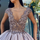 V-neck Sleeveless Crystal Beading Ball-Gown Prom Dresses nv198