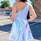 Cute A-Line One Shoulder Sequined Short Homecoming Dress  nv235