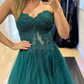 Strapless Pink Green Lace Long Prom Dresses, Strapless Green Pink Lace Formal Evening Dresses nv1048