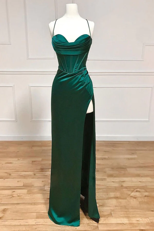 Red simple fashion sling tight spaghetti strap slit evening dress long prom dress graduation dress nv926