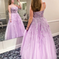 Light Purple Sweetheart Appliques Tulle Lace Formal Evening Dresses Long Prom Dresses nv1045