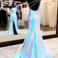 Shiny One-Shoulder Backless Mermaid Long Formal Dress with Slit nv468