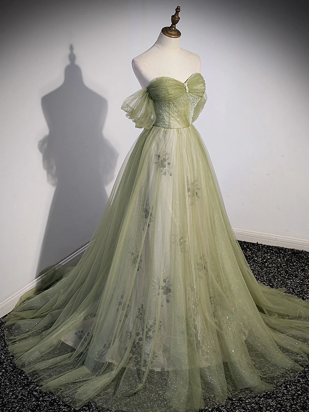 A Line Green Tulle Long Prom Dress, Green Formal Evening Dress with Be NiceVestidos A Line Green Tulle Long Prom Dress, Green Formal Evening Dress with Be NiceVestidos