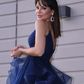 A-Line/Elegant Tulle Layers V-neck Sleeveless Floor-Length Prom Dresses nv202