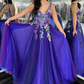 Ombre Purple Floral Lace Backless Long Prom Dress nv564