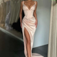 Sexy V-neck High-split Mermaid Ruched Long Prom Dress nv138