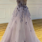 One Shoulder Long A-line Lace Appliques Beaded Prom Dresses nv820