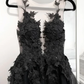 Black Tulle Lace Long Prom Dress, Black Formal Graduation Dress nv1012