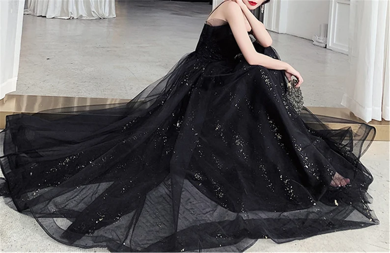 black slip prom dress Black Satin Sheath Spaghetti Straps Long Prom Dresses With Side Slit, MP859