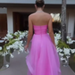simple pink prom dress,modest evening dresses nv1057