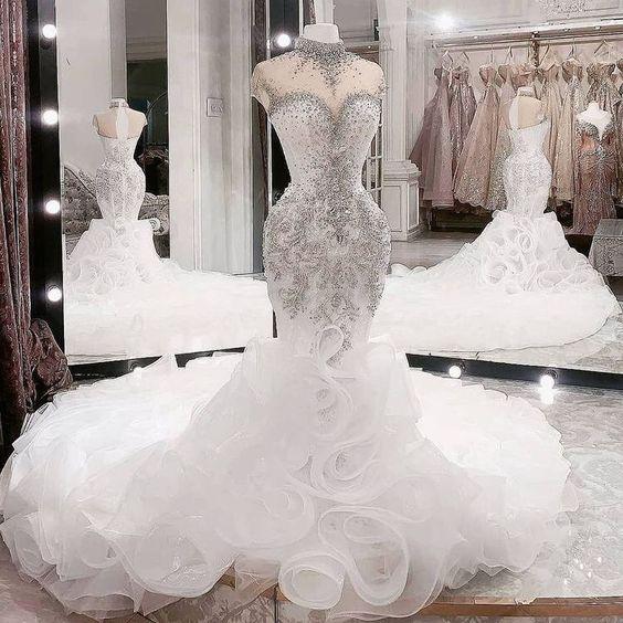 Mermaid Wedding Gown Luxury Beaded Prom Dress nv93