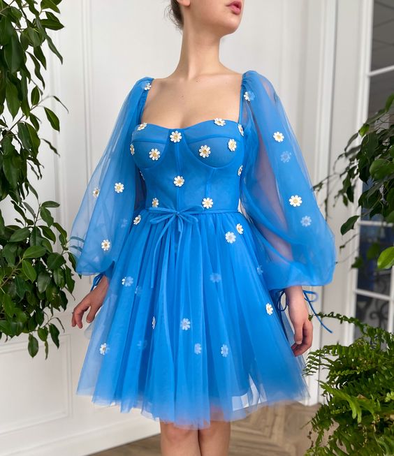 Blue short party homecoming dresses short prom dress nv56