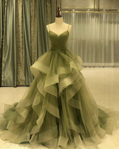 Ball Gown Organza Ruffles Quinceanera Dresses Spaghetti Straps Prom Dresses nv26