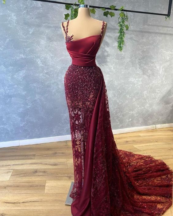 Burgundy Floor Length Women Prom Dress Evening Gowns nv58 – NiceVestidos