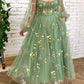 Green tulle lace short prom dress evening dress nv76